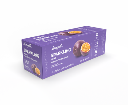 Package shot of Longo's Passion Fruit Sparkling Water